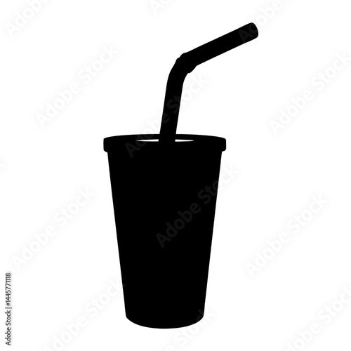 Silhouette of disposable cup with lid and drinking straw vector illustration