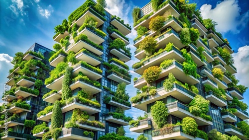 Modern Green High-Rise Building: Sleek Architecture & Vertical Gardens