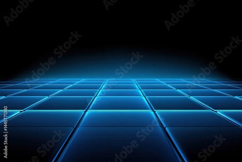 Futuristic, glowing blue square grid floor