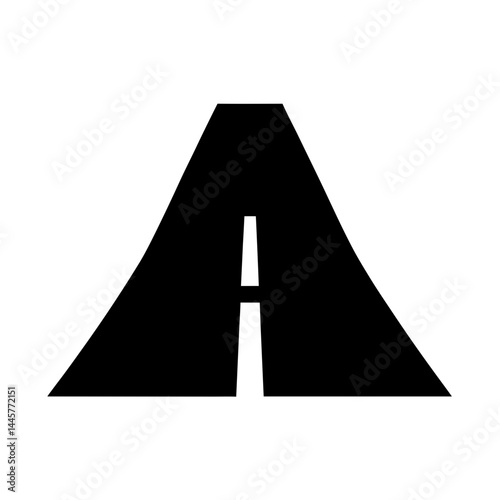 Abstract black and white logo representing a road leading to a mountain