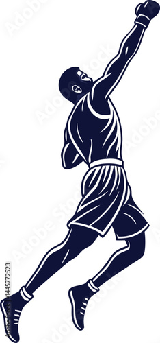 Minimalist Vector Illustration of a Boxer Mid-Air Throwing an Upward Punch
