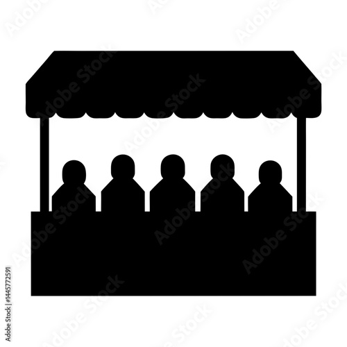 Silhouette of judges at a judging panel behind a table with awning