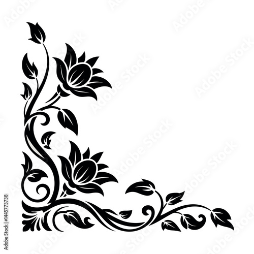 Ornate Black Floral Corner Vector Design Vector Illustration