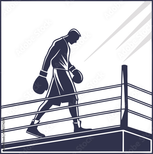 Bold Vector Illustration of a Boxer Standing in a Ring with Dynamic Lines and Minimalist Motion Elements