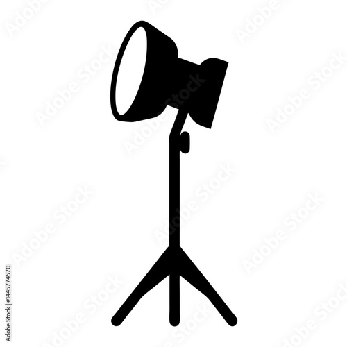 Silhouette of a Studio Light with Three Legged Stand on White Background