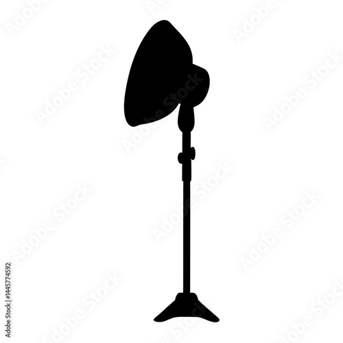 Studio lighting equipment with reflector and stand in black silhouette design