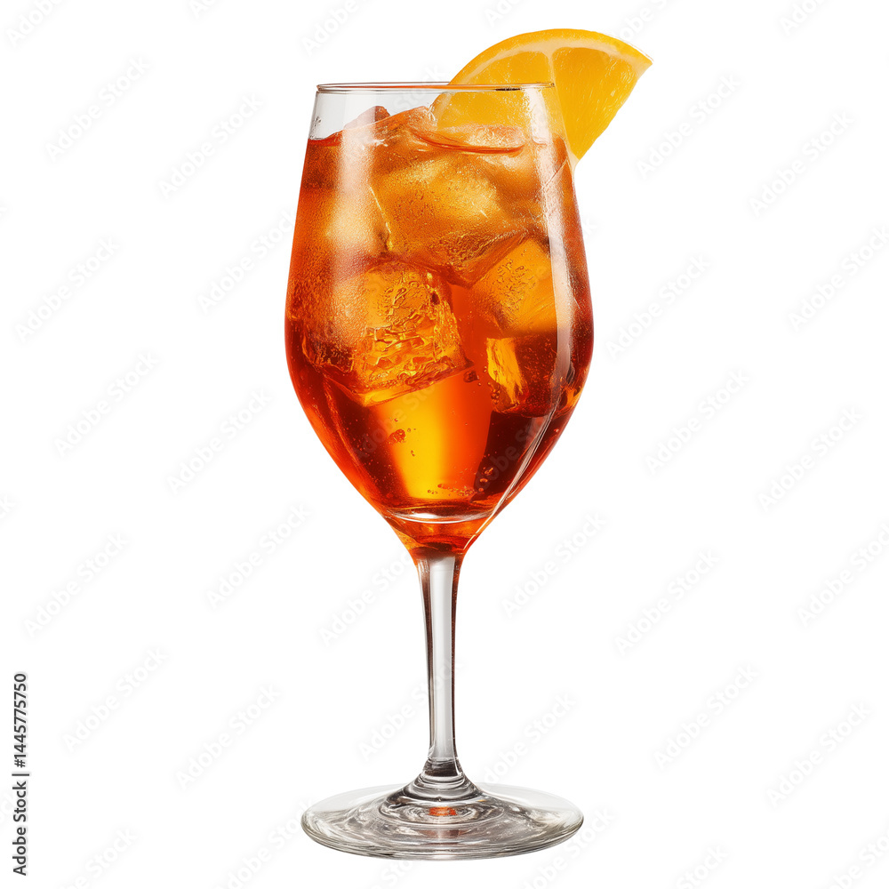 Aperol spritz cocktail with ice and lemon garnish