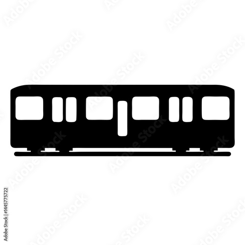 Black and white minimalist illustration of a metro subway train icon vector