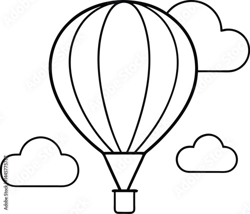hot air balloon drifting high above in the sky among fluffy clouds representing calm exploration peaceful travel freedom and dreamy adventure in minimalist style drawing
