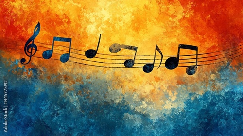 Vibrant musical notes on a textured background
