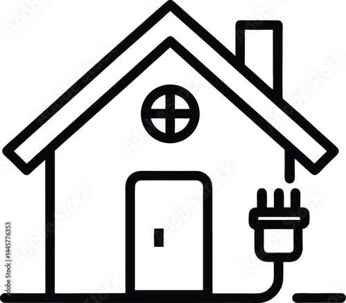 house with electric power line art icon depicting home electrification energy supply modern utility technology and smart home power system in minimalist illustrative style