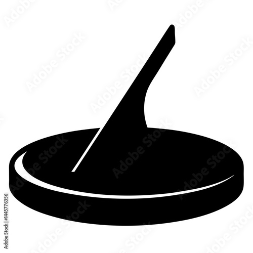 A stylized silhouette of a sundial clock telling time with shadow