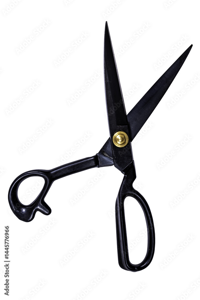 Black tailor's scissors isolated on transparent background