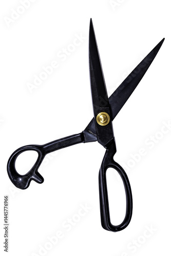 Obraz na płótnie Black tailor's scissors isolated on transparent background w salonie