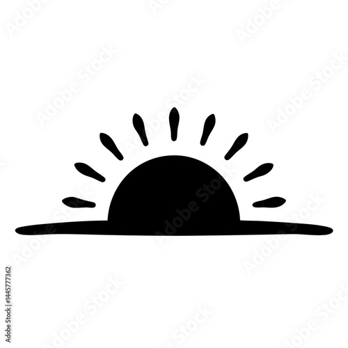Simple black and white vector drawing of a rising sun or sunset