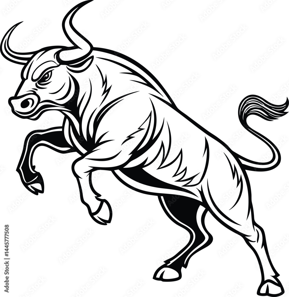 Fototapeta premium silhouette, bull, animal, vector, strength, wildlife, aggressive, horn, wild, farm