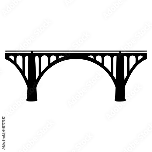 Silhouette of a classic arched bridge with multiple supports and upper beams