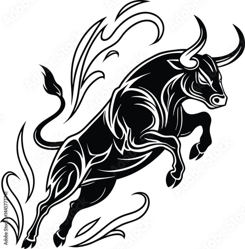silhouette, bull, animal, vector, strength, wildlife, aggressive, horn, wild, farm