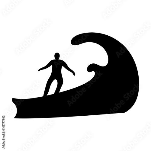 Silhouette of Surfer Riding a Large Wave in the Ocean