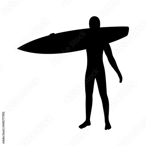 Silhouette of a surfer carrying his surfboard, ready for the ocean wave