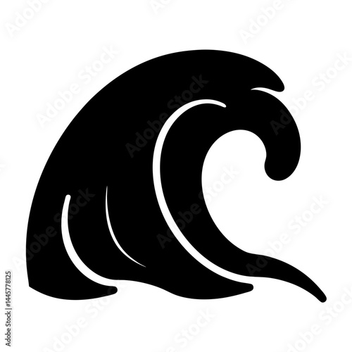 Black and white image of a stylized ocean wave crashing down