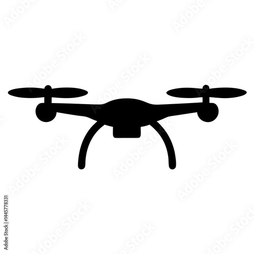 Simple black silhouette of a quadcopter drone with propellers and landing gear