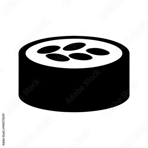 Stylized monochrome depiction of a traditional Tekkamaki sushi roll, simple and bold photo