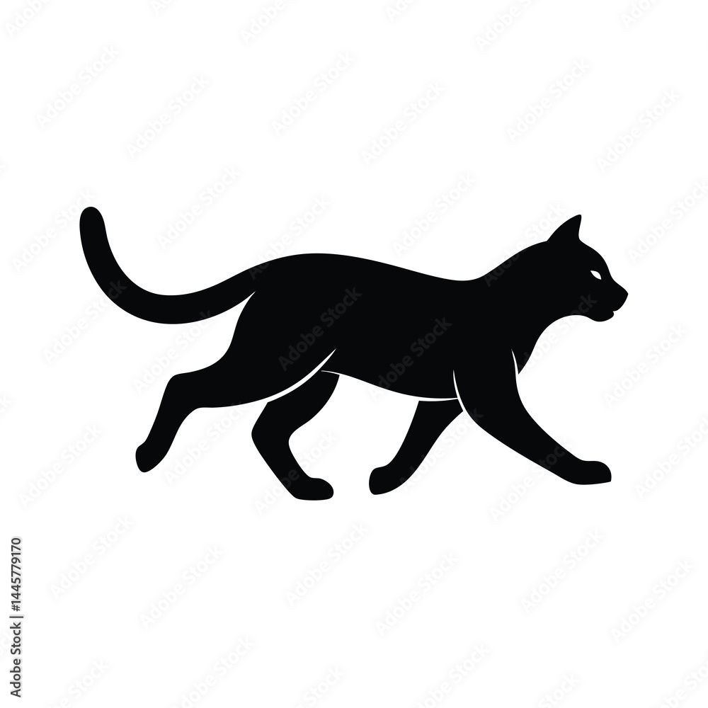Fototapeta premium Dynamic Running Cat Silhouette Vector