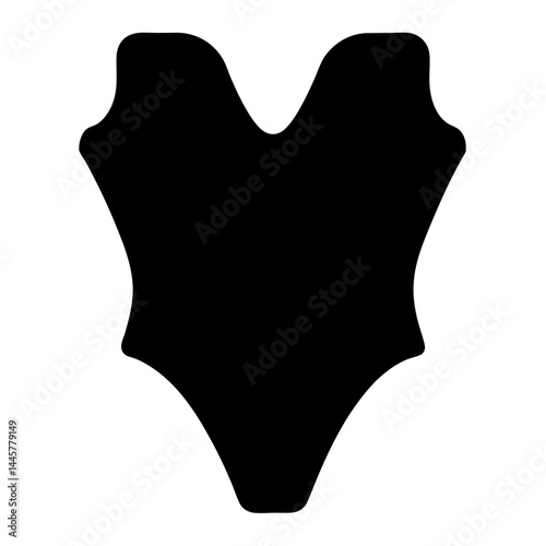 Black silhouette of a stylized one piece swimsuit on a white background