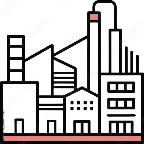 Industrial plant in continuous line art drawing, capturing the essence of industrial design with a minimalist approach in one continuous line