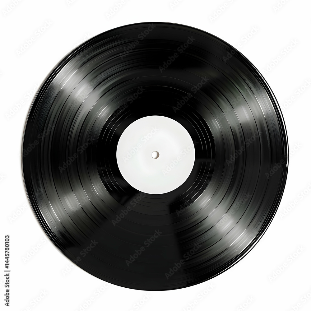 Obraz premium Classic Black Vinyl Record Isolated on White Background for Music Lovers