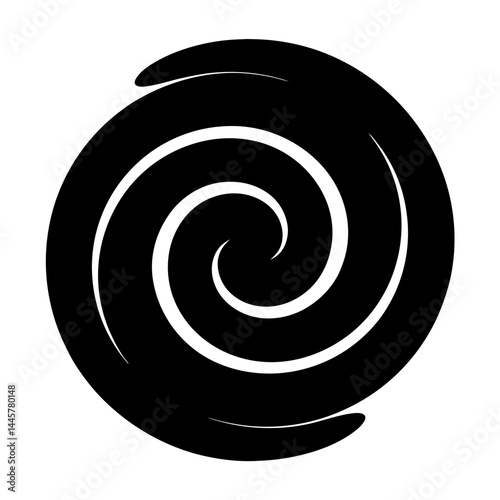 Black and white spiral vortex graphic, a minimalist abstract illustration