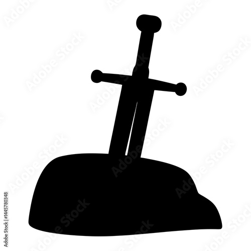 A stylized illustration of the Sword in the Stone with a plain background