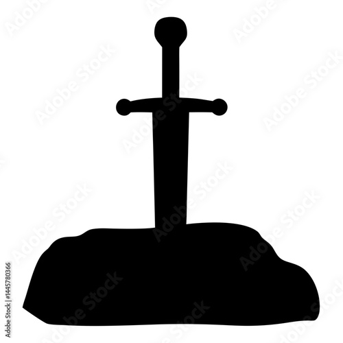 Silhouette of the Sword in the Stone, a Classic Arthurian Legend Icon