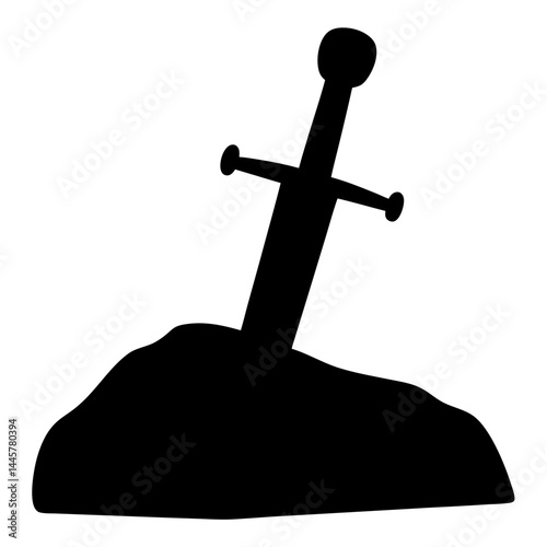 Silhouette of Excalibur in Stone, a timeless symbol of Legend and Power