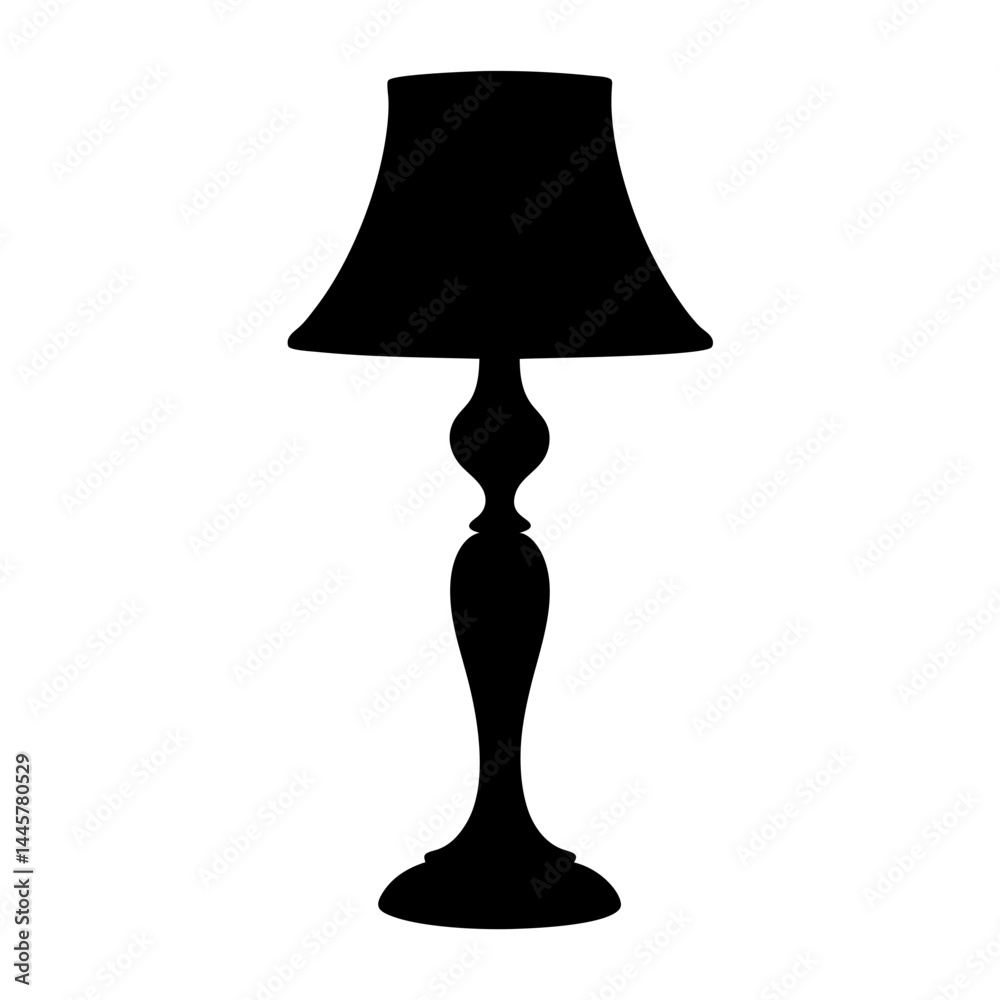 Obraz premium Elegant table lamp silhouette featuring a classic lampshade design and curved base