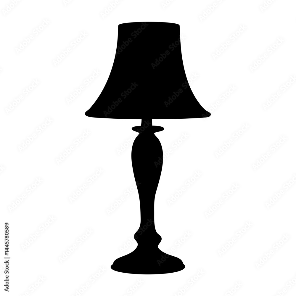 Obraz premium Black silhouette of a classic table lamp with a flared lampshade