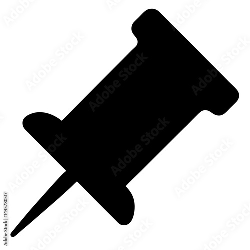 Simple silhouette illustration of a black pushpin used for noticeboards or organization