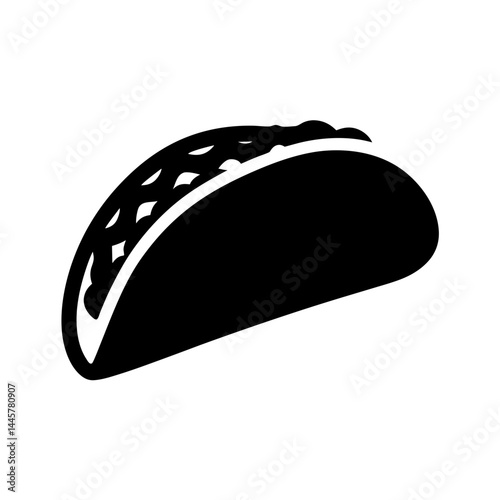 Simple black and white vector illustration of a delicious taco food item