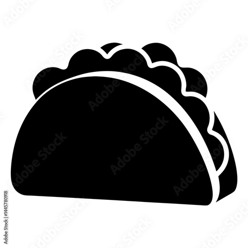 Black and White Taco Icon Featuring a Crunchy Shell and Filling