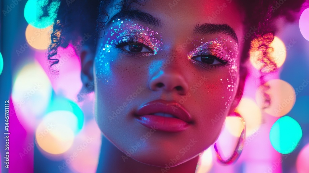 beautiful makeup on a young woman with neon colors