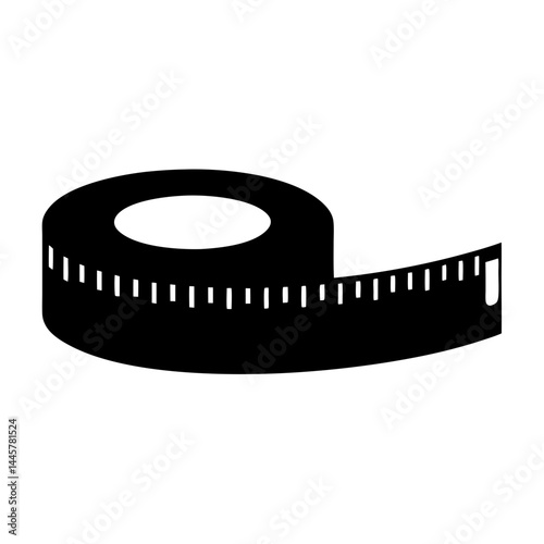Black and white vector illustration of a rolledup measuring tape tool