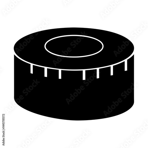 Black and white illustration of a tape measure device for sewing