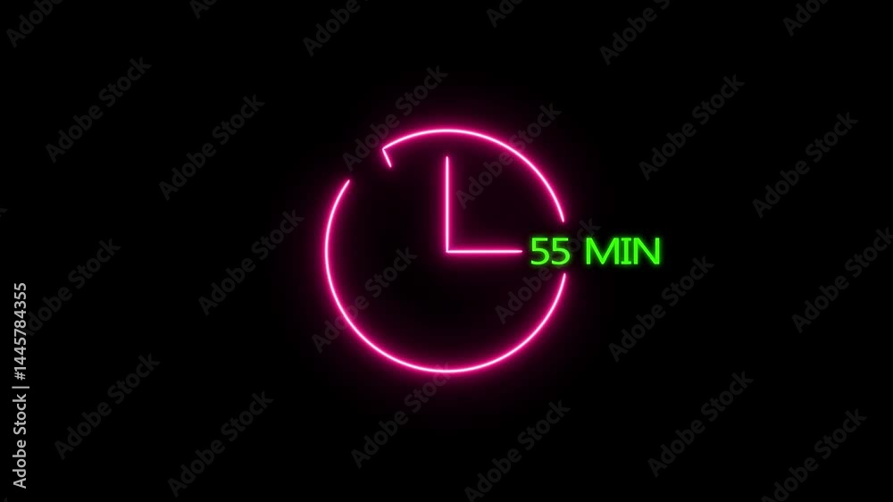 Abstract glowing neon 55 minute clock icon modern design animation 4k video. Abstract glowing neon 55 minute clock icon modern design animation 4k video.