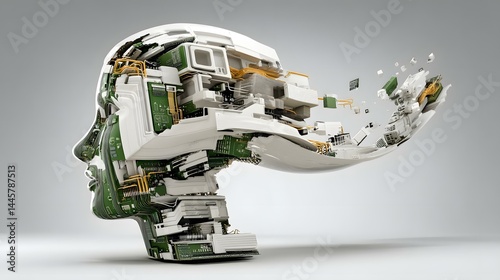 made of circuits and code dissolving into digital fragments