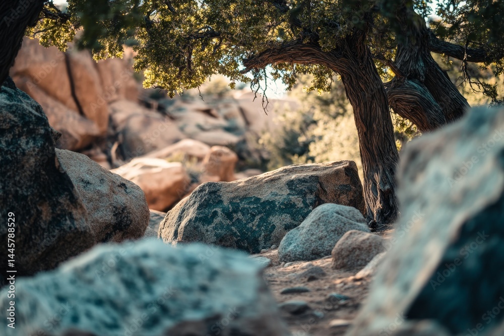 Obraz premium Rocky landscape with a shady tree