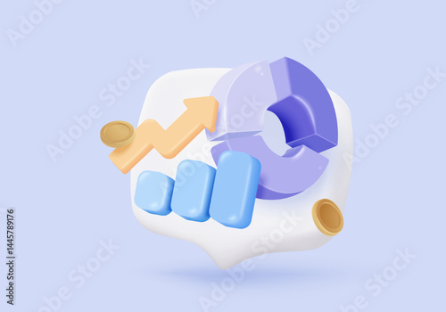 3d statistic graph icon for investment diagram report. creative solution concept on pastel background. Goal for business, bank, finance. 3d analysis investment graph vector icon render illustration