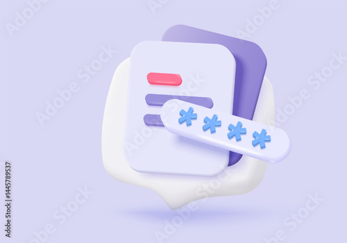3d data protection privacy icon signs and cyberspace solutions with secure digital buttons. checkmark shield password secret personal database account. 3d data file icon vector render illustration