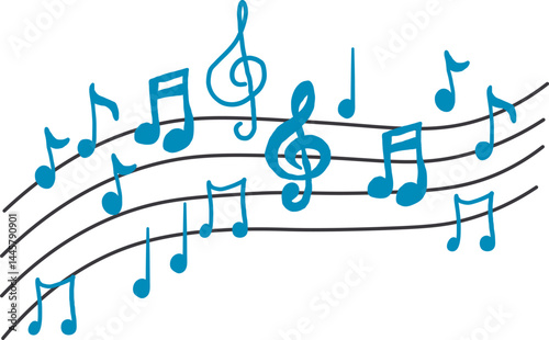 musical notations in hand drawn style in vector. Element for design advertisement mail posts poster print postcard banner