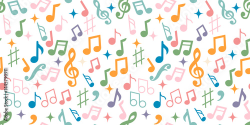 seamless pattern with colored musical notations in doodle style in vector. Element for design pattern backgrounds seamless wallpaper packaging wrapping textile print banner